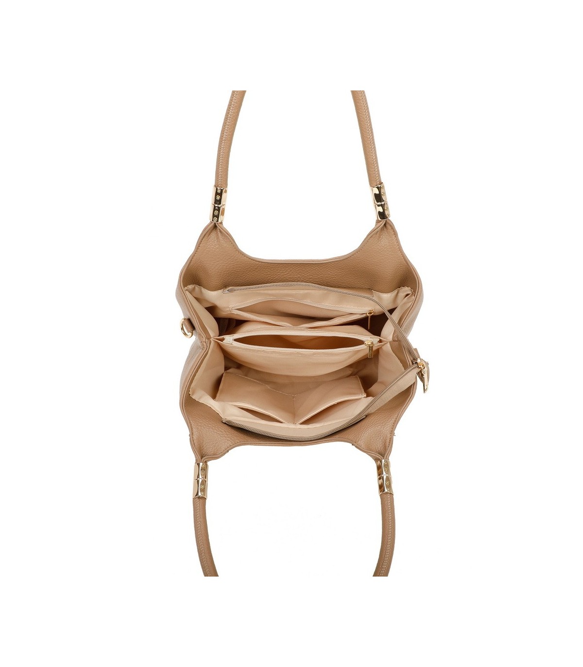T11699 - Bolso con pompón y asa para bandolera de tres compartimentos