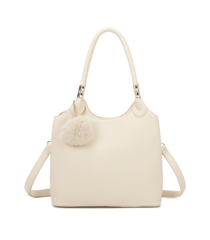 T11699 - Bolso con pompón y asa para bandolera de tres compartimentos