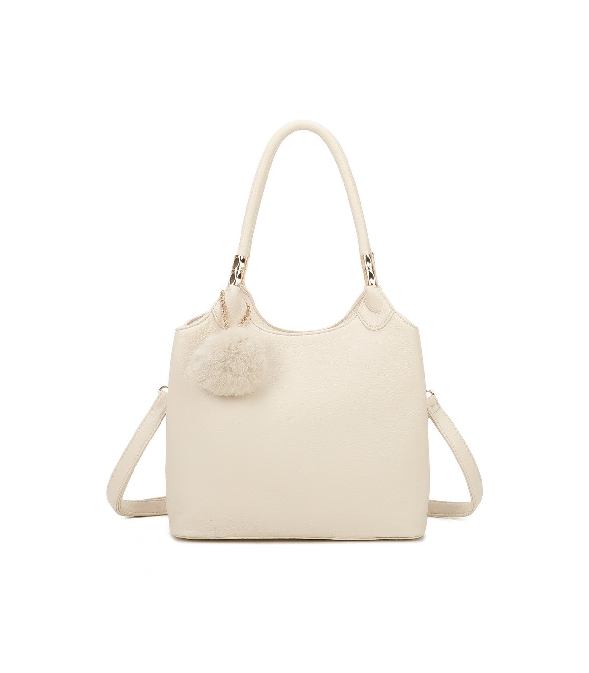 T11699 - Bolso con pompón y asa para bandolera de tres compartimentos