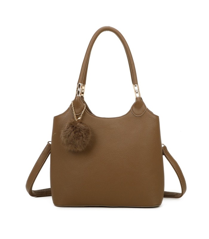 T11699 - Bolso con pompón y asa para bandolera de tres compartimentos