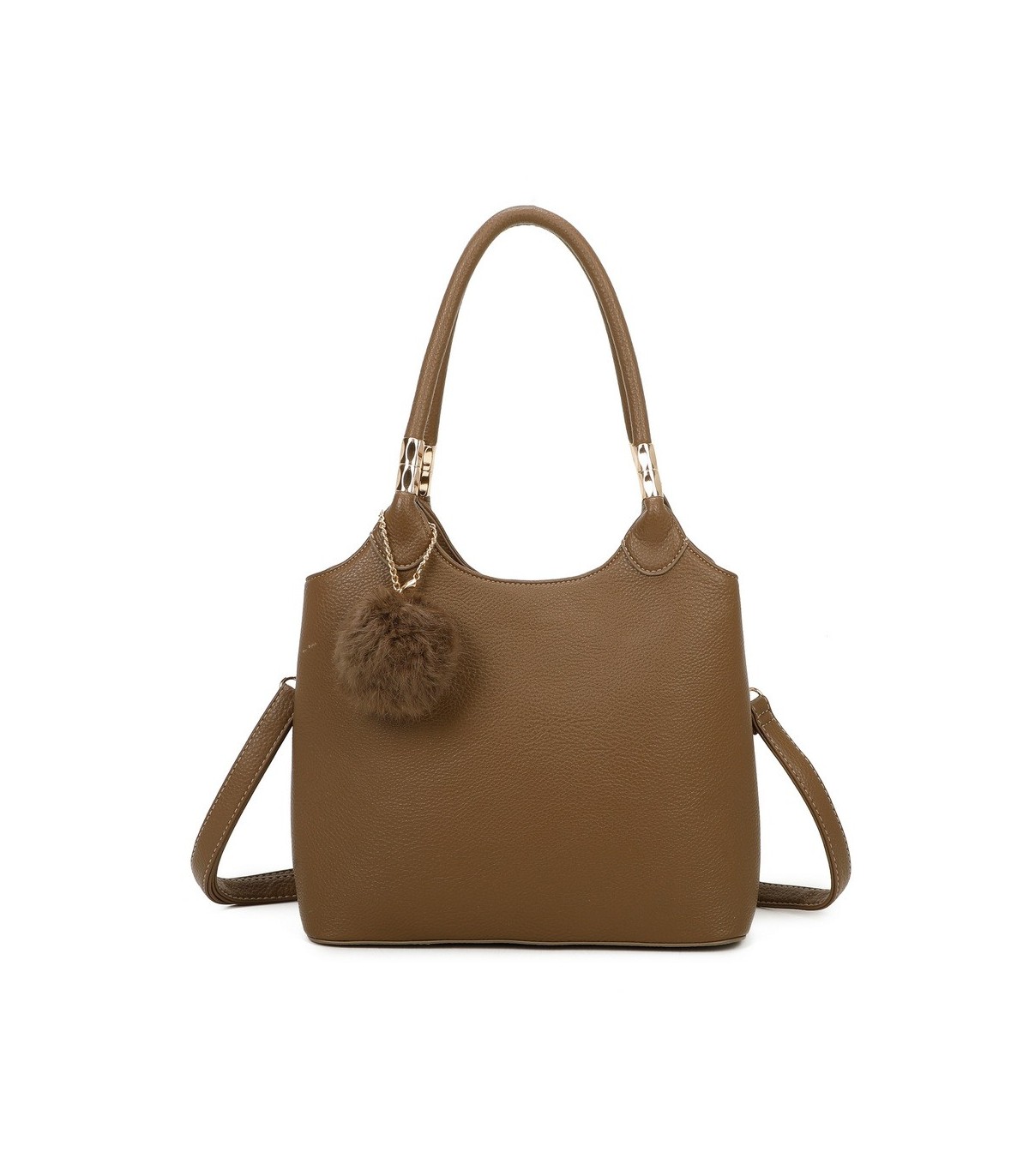 T11699 - Bolso con pompón y asa para bandolera de tres compartimentos