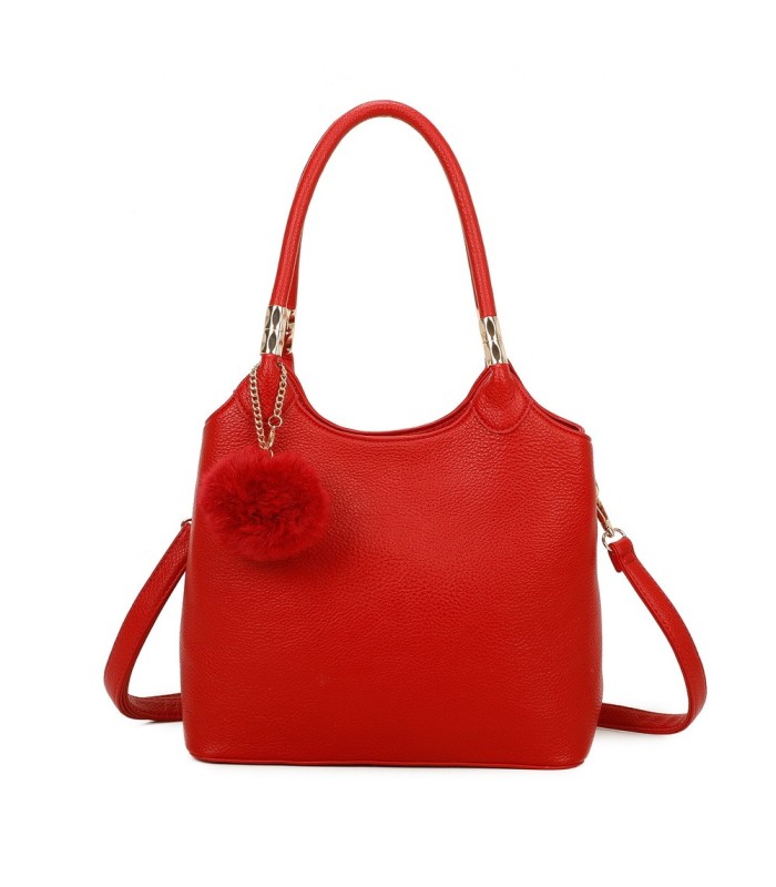 T11699 - Bolso con pompón y asa para bandolera de tres compartimentos