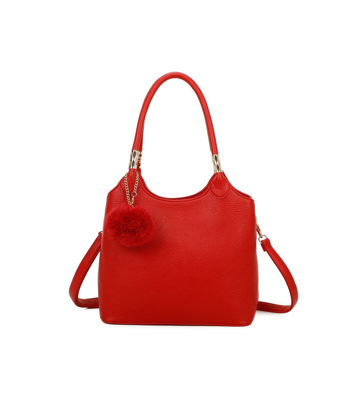 T11699 - Bolso con pompón y asa para bandolera de tres compartimentos
