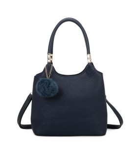 T11699 - Bolso con pompón y asa para bandolera de tres compartimentos