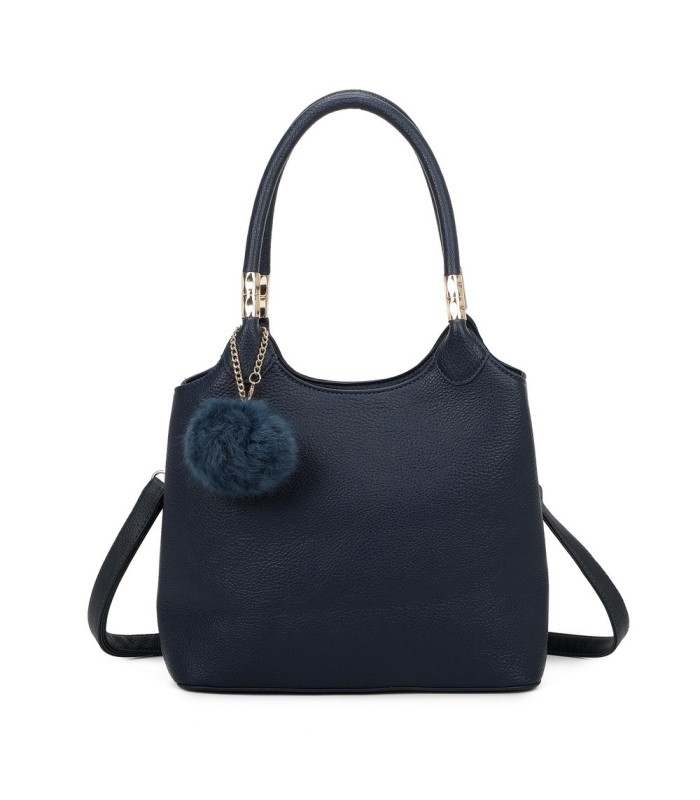 T11699 - Bolso con pompón y asa para bandolera de tres compartimentos