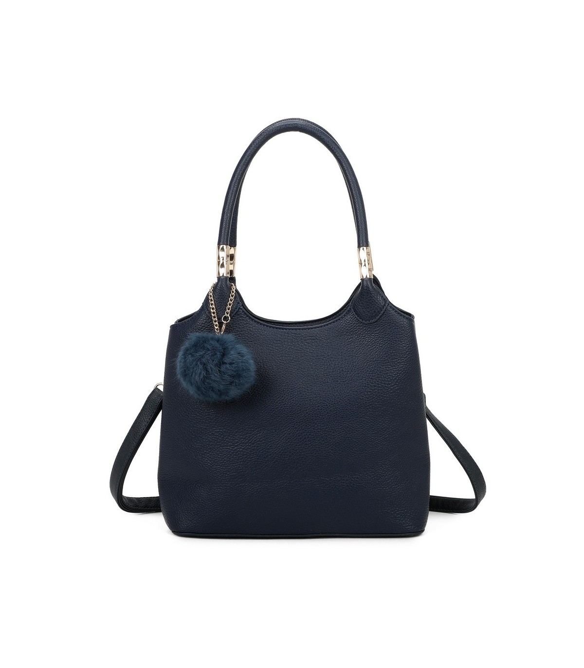 T11699 - Bolso con pompón y asa para bandolera de tres compartimentos
