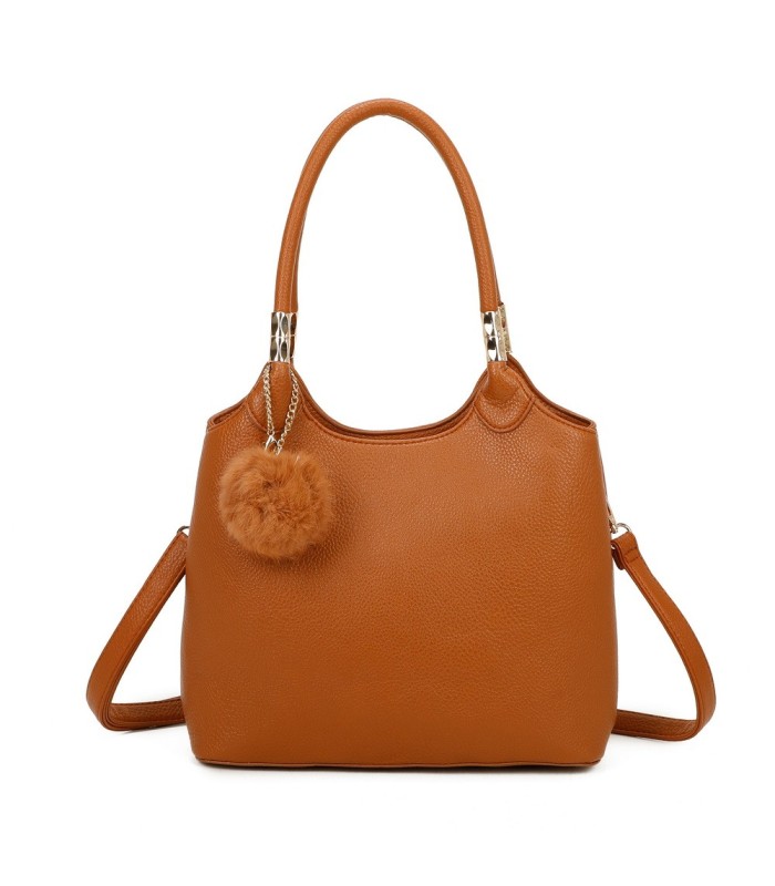 T11699 - Bolso con pompón y asa para bandolera de tres compartimentos
