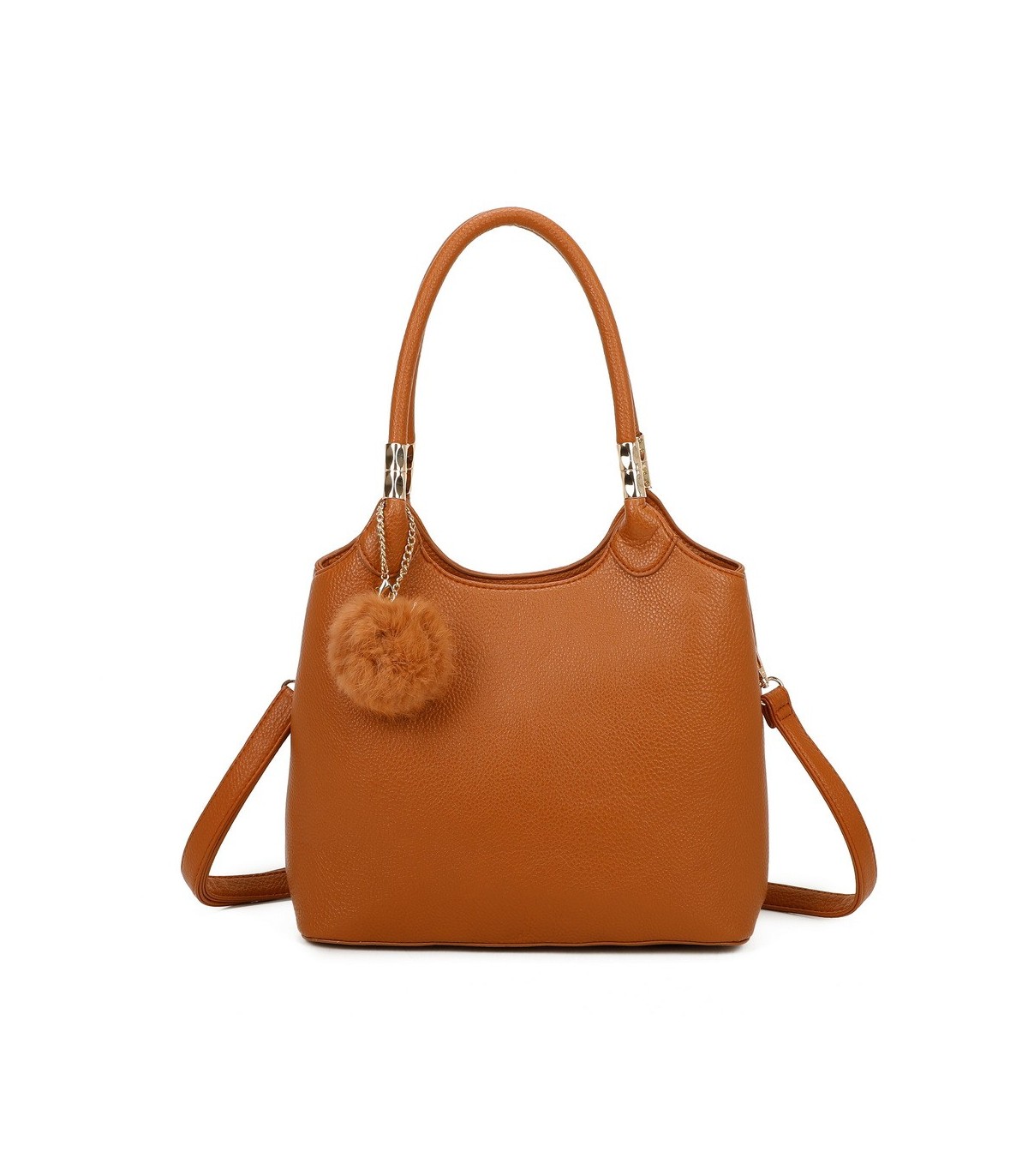 T11699 - Bolso con pompón y asa para bandolera de tres compartimentos