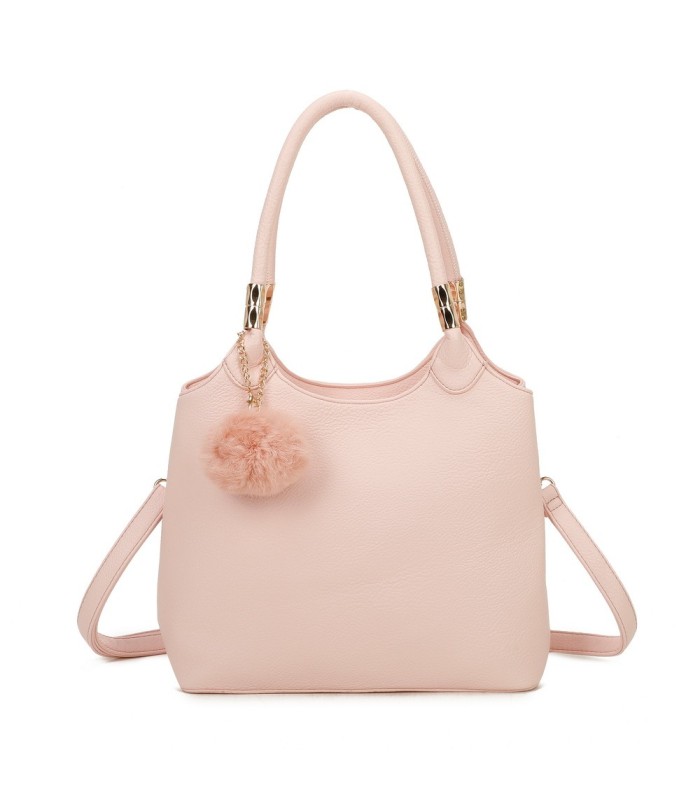 T11699 - Bolso con pompón y asa para bandolera de tres compartimentos