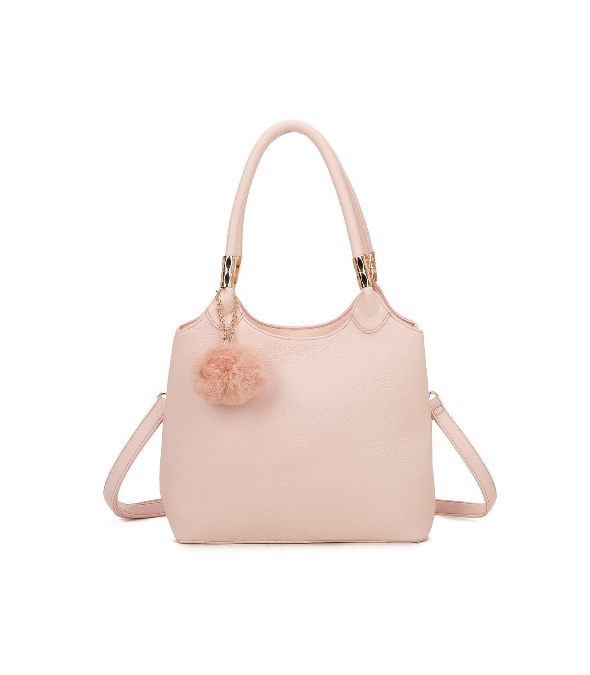 T11699 - Bolso con pompón y asa para bandolera de tres compartimentos