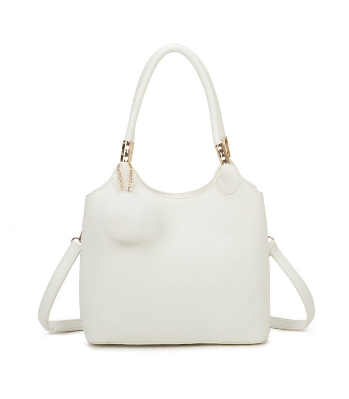 T11699 - Bolso con pompón y asa para bandolera de tres compartimentos