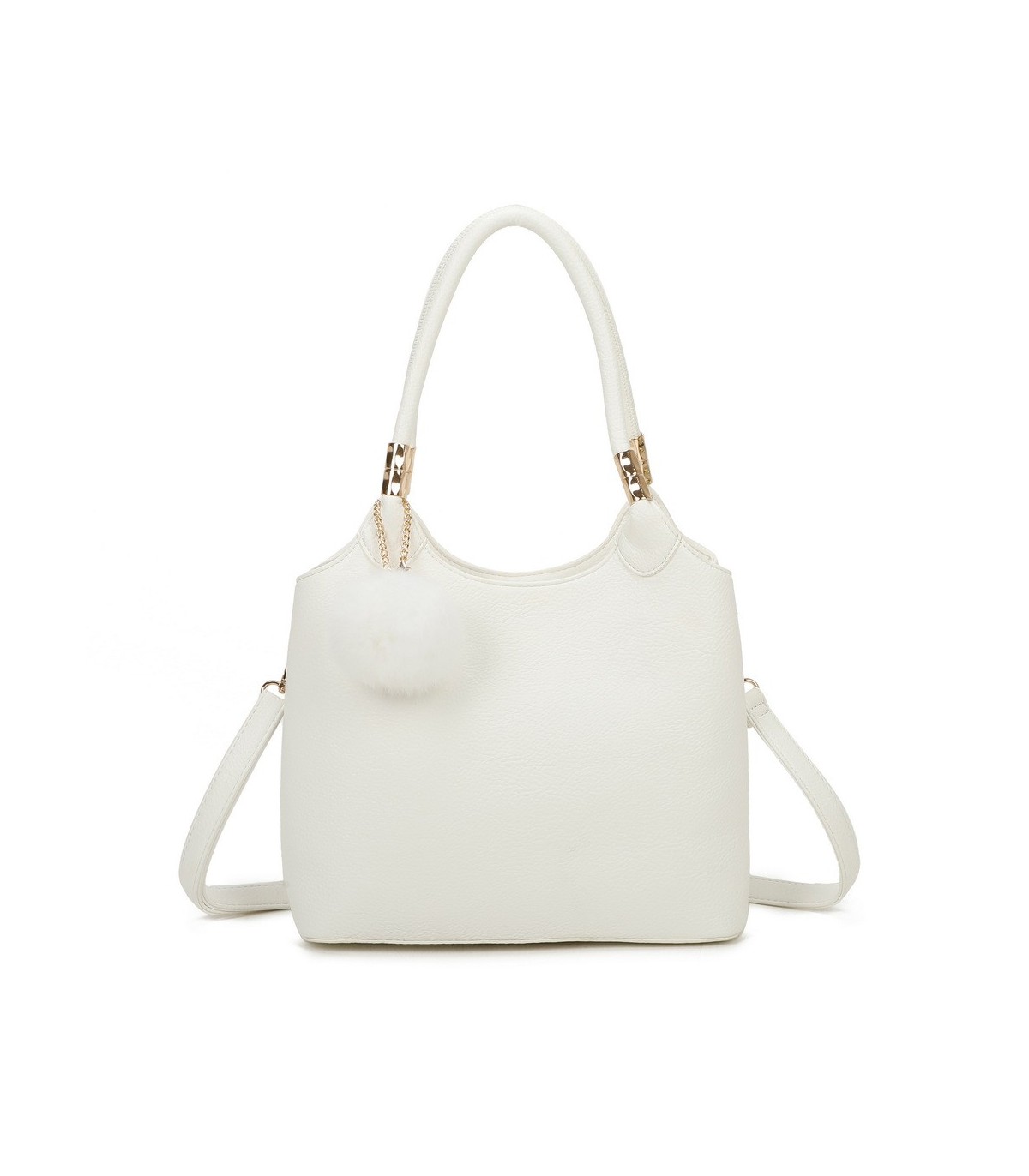 T11699 - Bolso con pompón y asa para bandolera de tres compartimentos