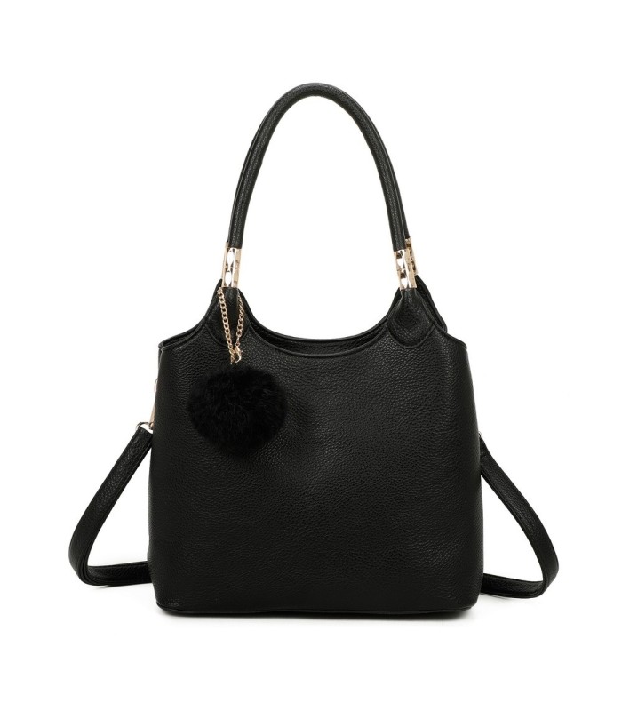 T11699 - Bolso con pompón y asa para bandolera de tres compartimentos