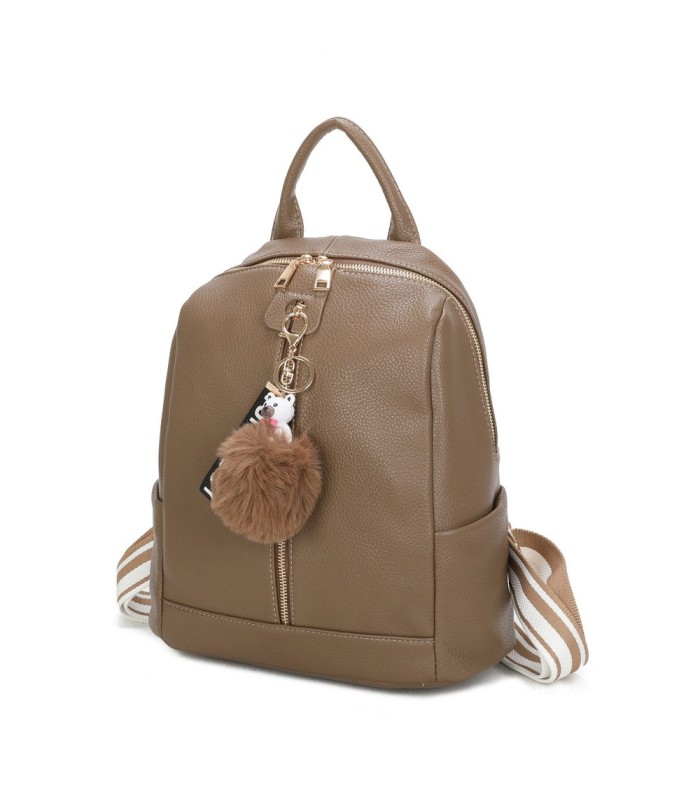 T11698 - Mochila con borla de color espaciosa con un compartimento y cremallera