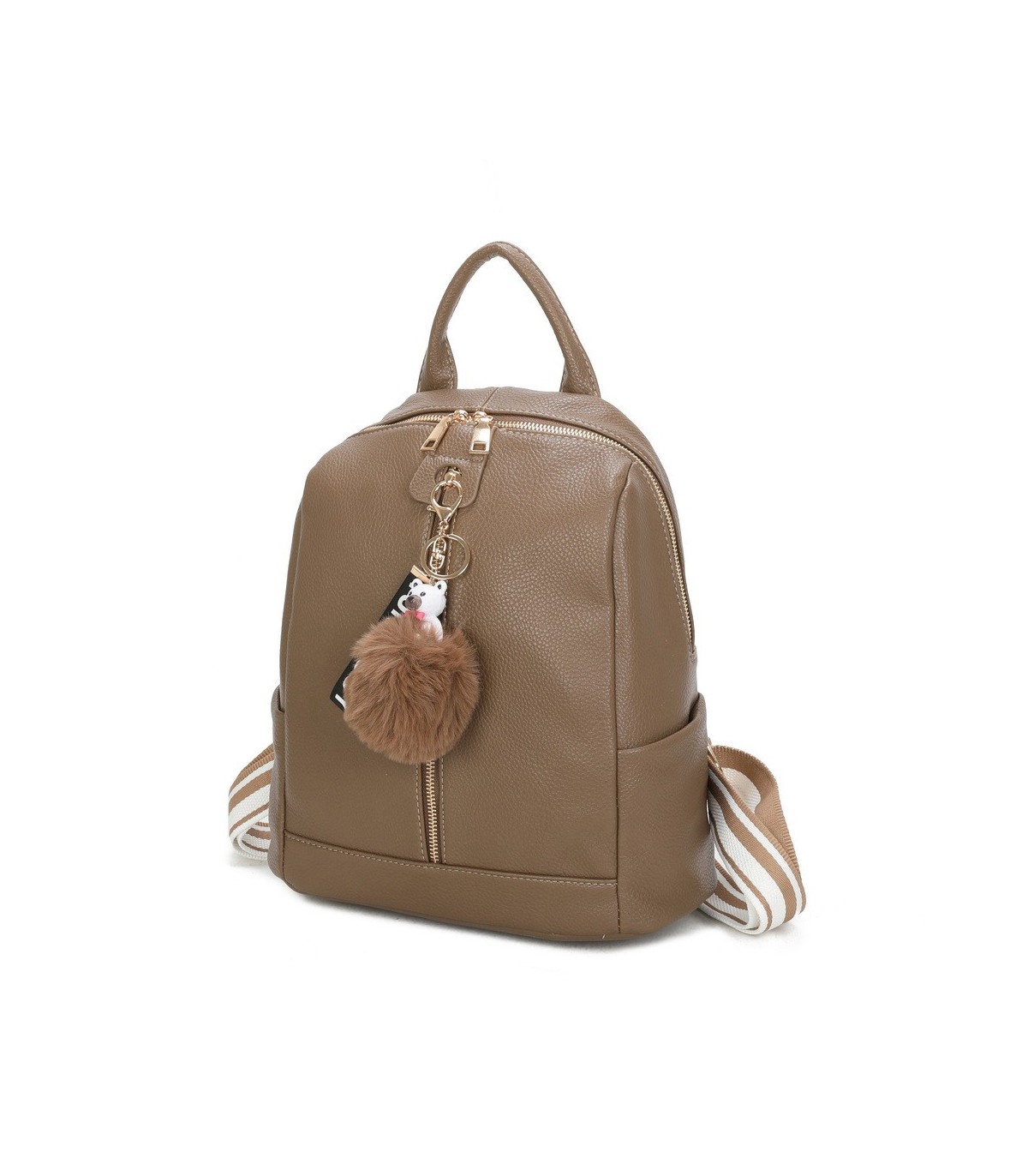 T11698 - Mochila con borla de color espaciosa con un compartimento y cremallera