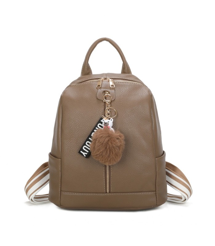 T11698 - Mochila con borla de color espaciosa con un compartimento y cremallera