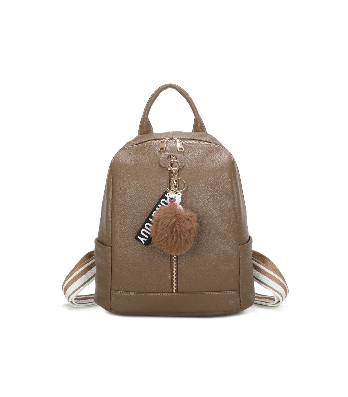 T11698 - Mochila con borla de color espaciosa con un compartimento y cremallera