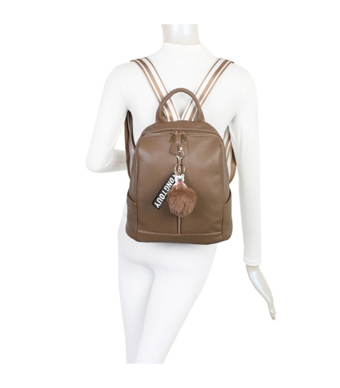 T11698 - Mochila con borla de color espaciosa con un compartimento y cremallera
