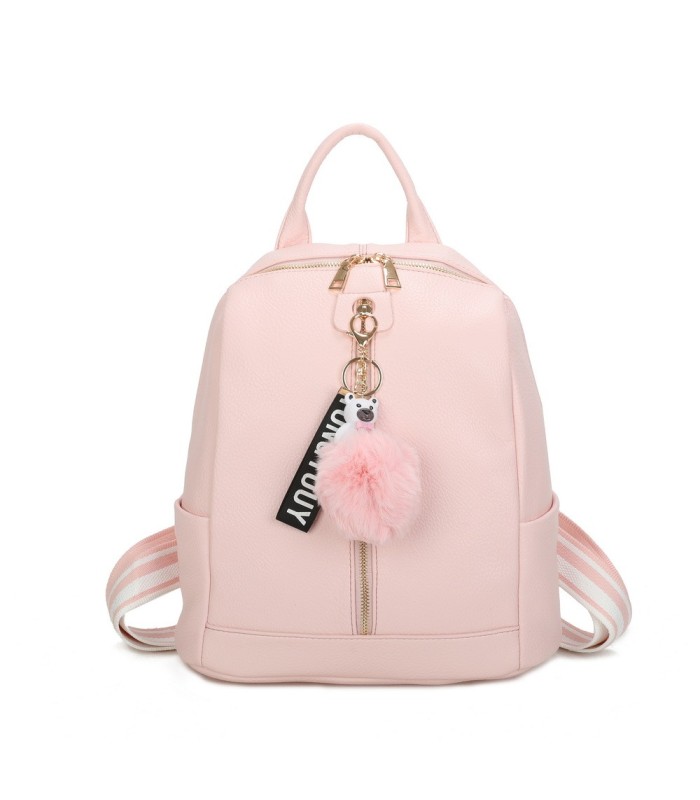 T11698 - Mochila con borla de color espaciosa con un compartimento y cremallera