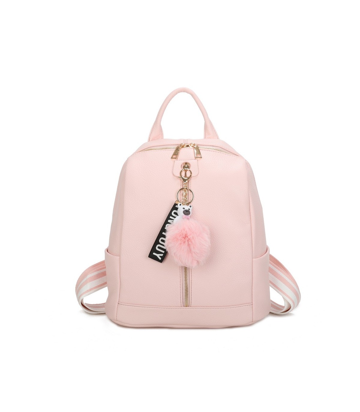 T11698 - Mochila con borla de color espaciosa con un compartimento y cremallera
