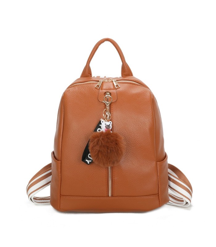 T11698 - Mochila con borla de color espaciosa con un compartimento y cremallera