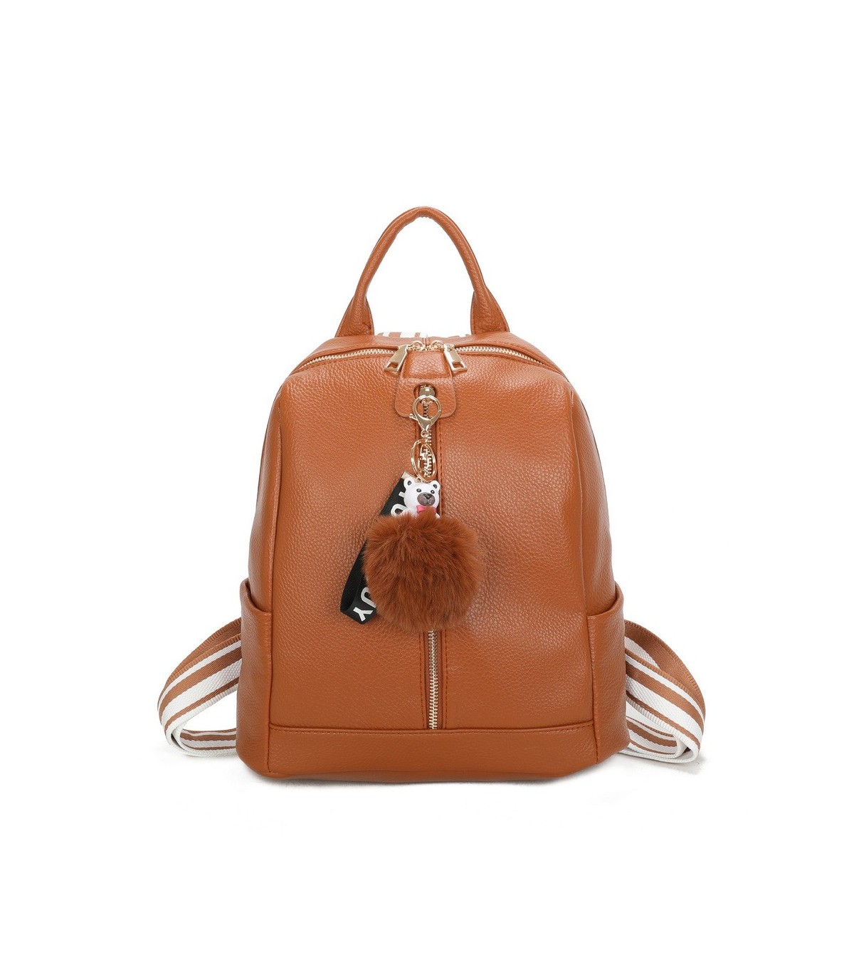 T11698 - Mochila con borla de color espaciosa con un compartimento y cremallera