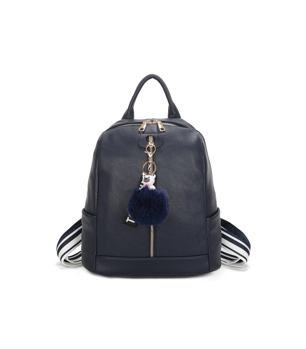 T11698 - Mochila con borla de color espaciosa con un compartimento y cremallera