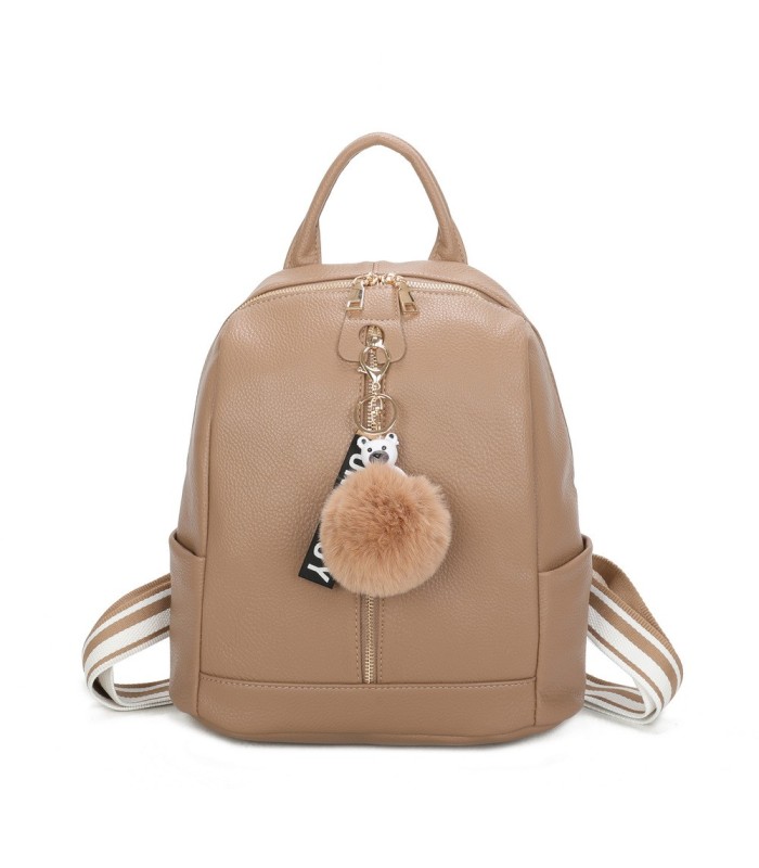 T11698 - Mochila con borla de color espaciosa con un compartimento y cremallera