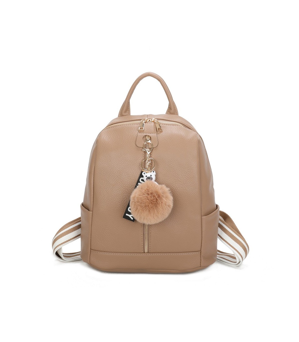 T11698 - Mochila con borla de color espaciosa con un compartimento y cremallera
