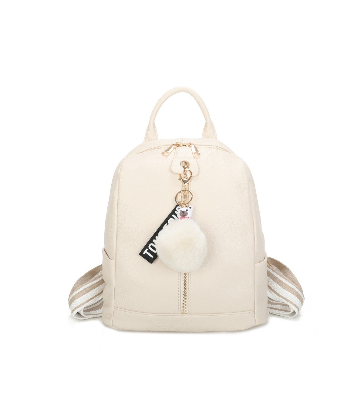 T11698 - Mochila con borla de color espaciosa con un compartimento y cremallera