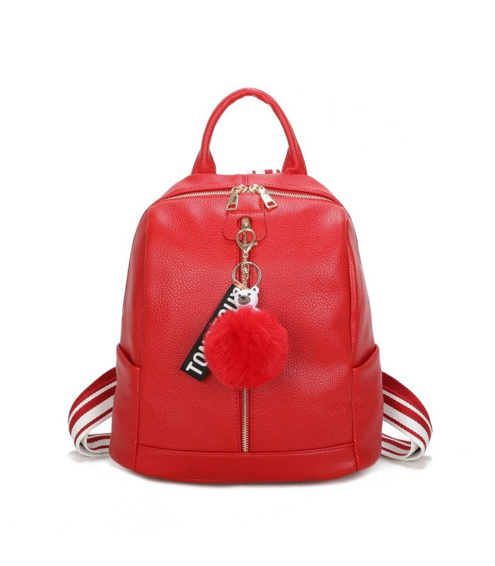 T11698 - Mochila con borla de color espaciosa con un compartimento y cremallera