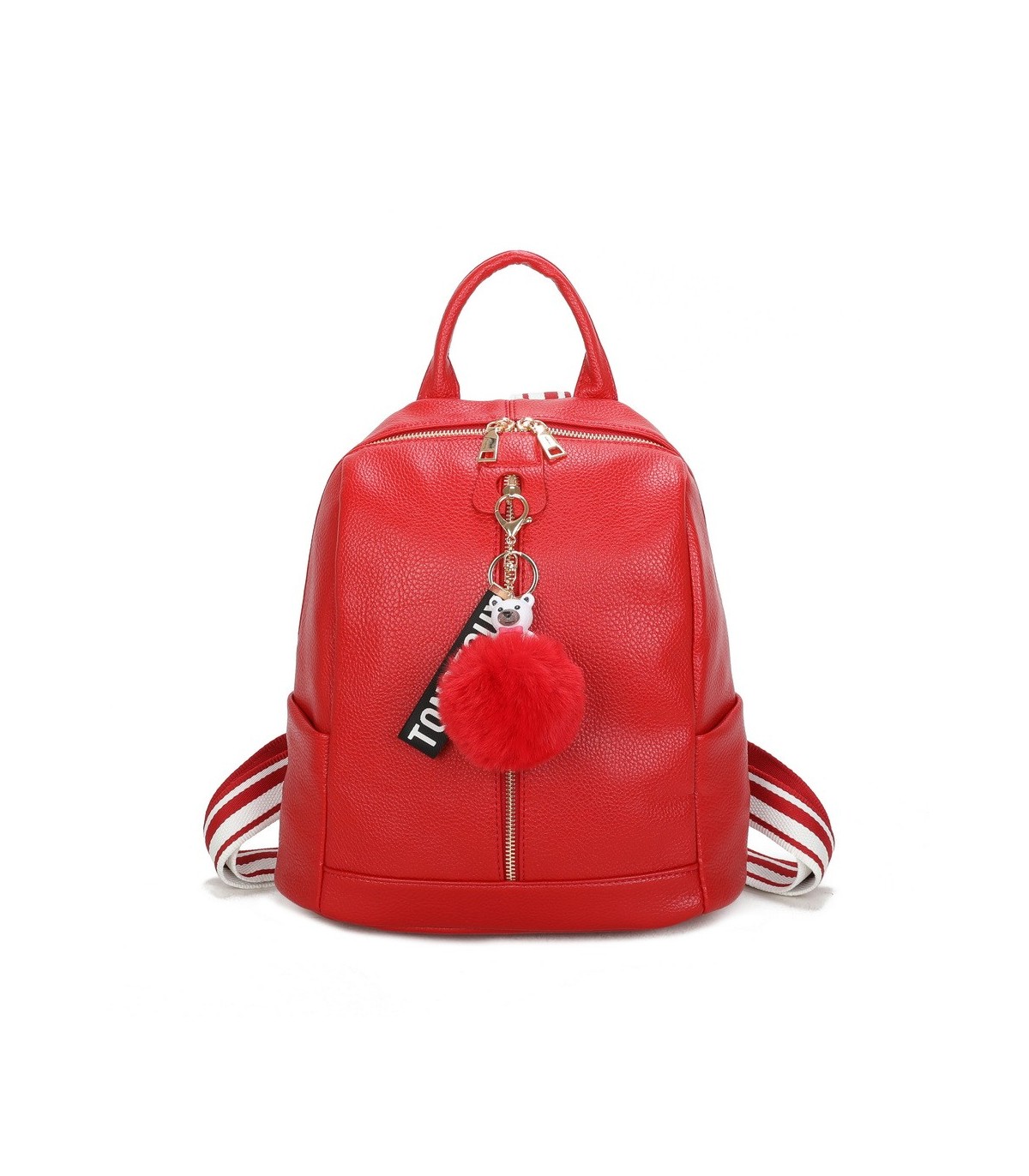 T11698 - Mochila con borla de color espaciosa con un compartimento y cremallera