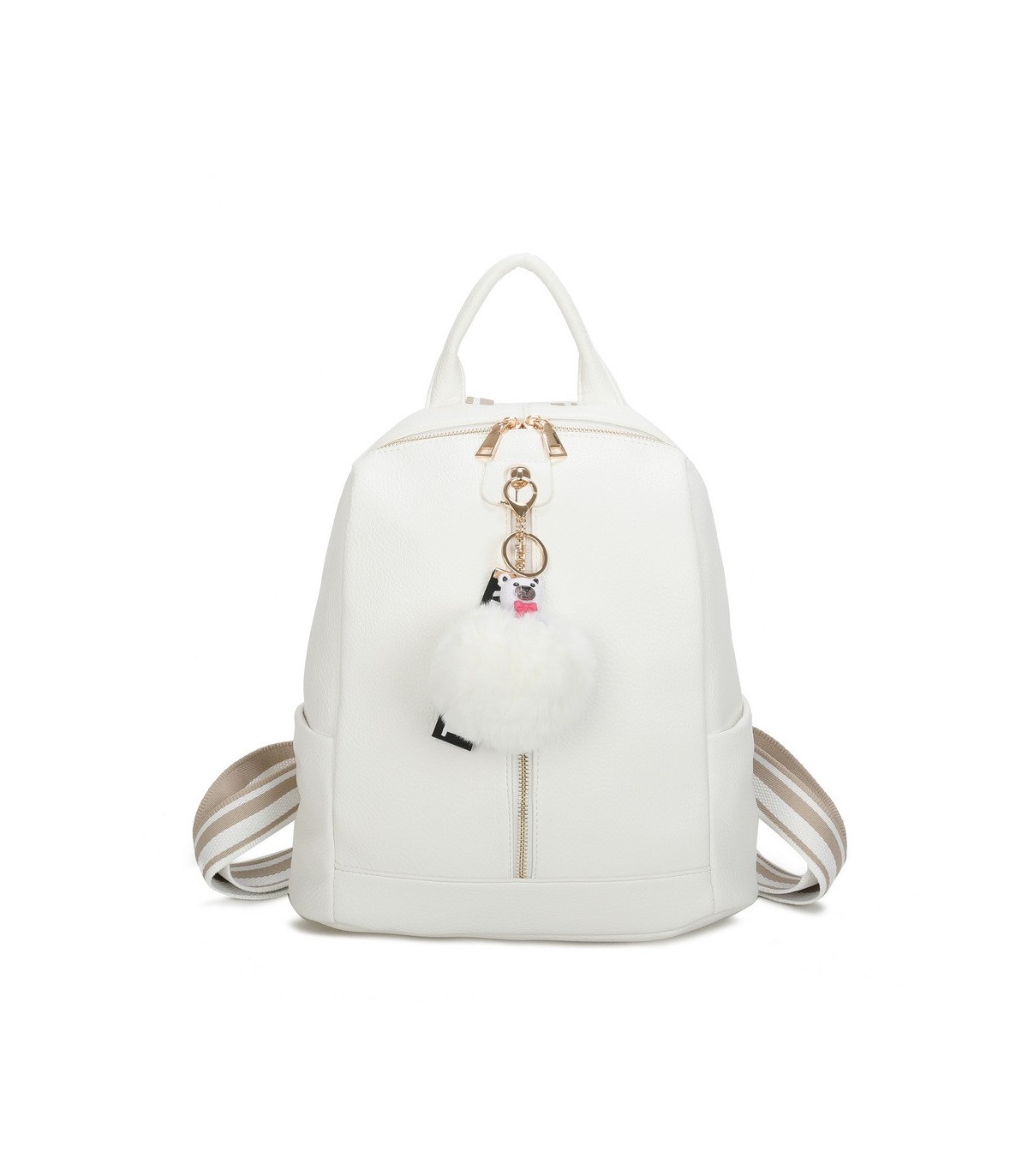 T11698 - Mochila con borla de color espaciosa con un compartimento y cremallera