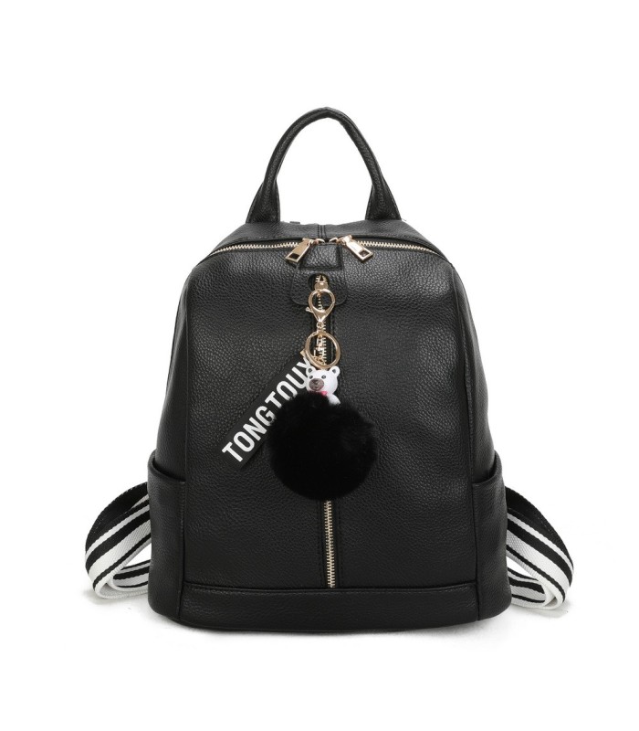 T11698 - Mochila con borla de color espaciosa con un compartimento y cremallera