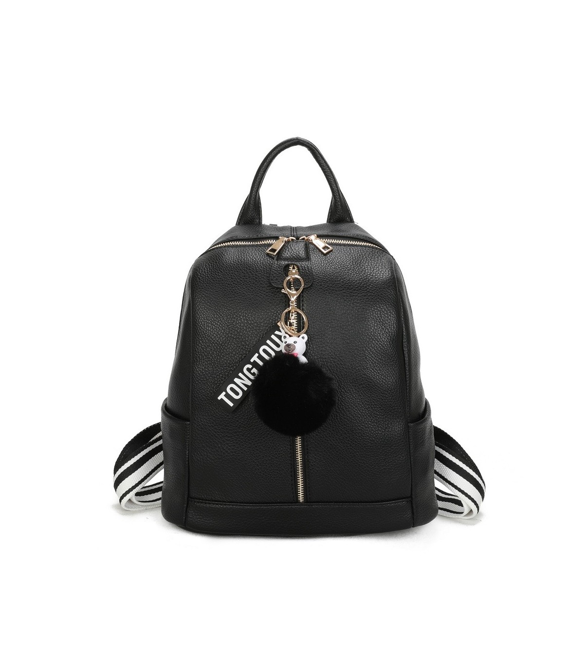 T11698 - Mochila con borla de color espaciosa con un compartimento y cremallera