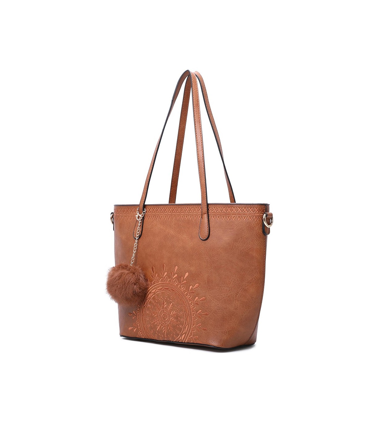 T10727 - Bolso de hombro con borla a juego y mandala bordado
