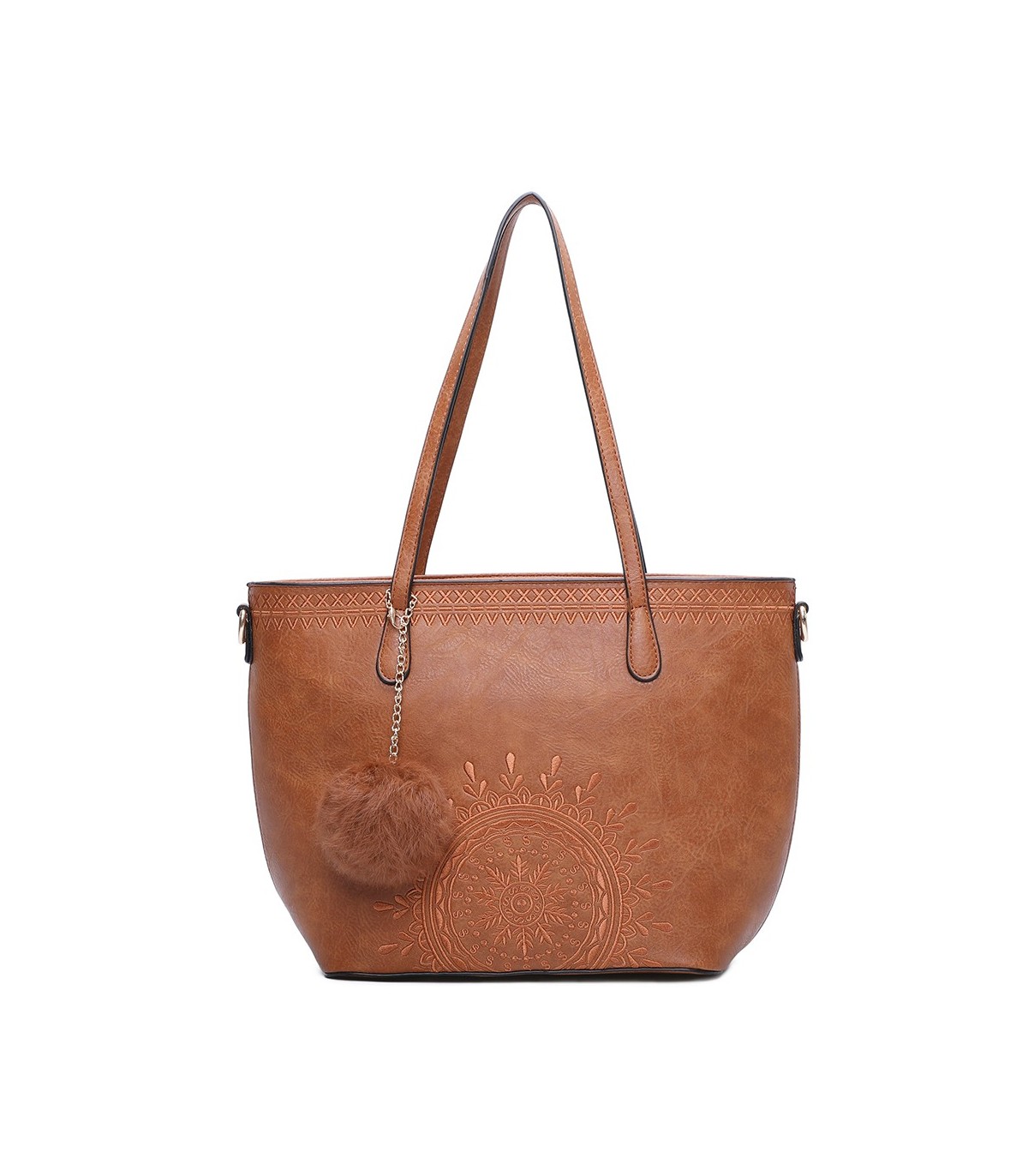 T10727 - Bolso de hombro con borla a juego y mandala bordado