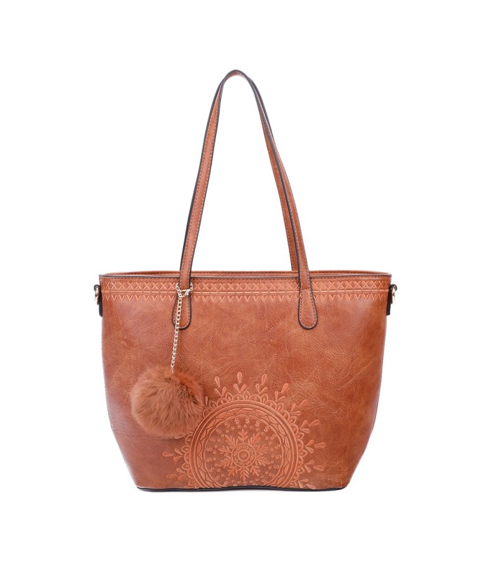 T10727 - Bolso de hombro con borla a juego y mandala bordado