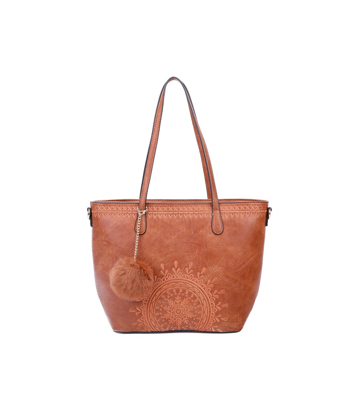 T10727 - Bolso de hombro con borla a juego y mandala bordado