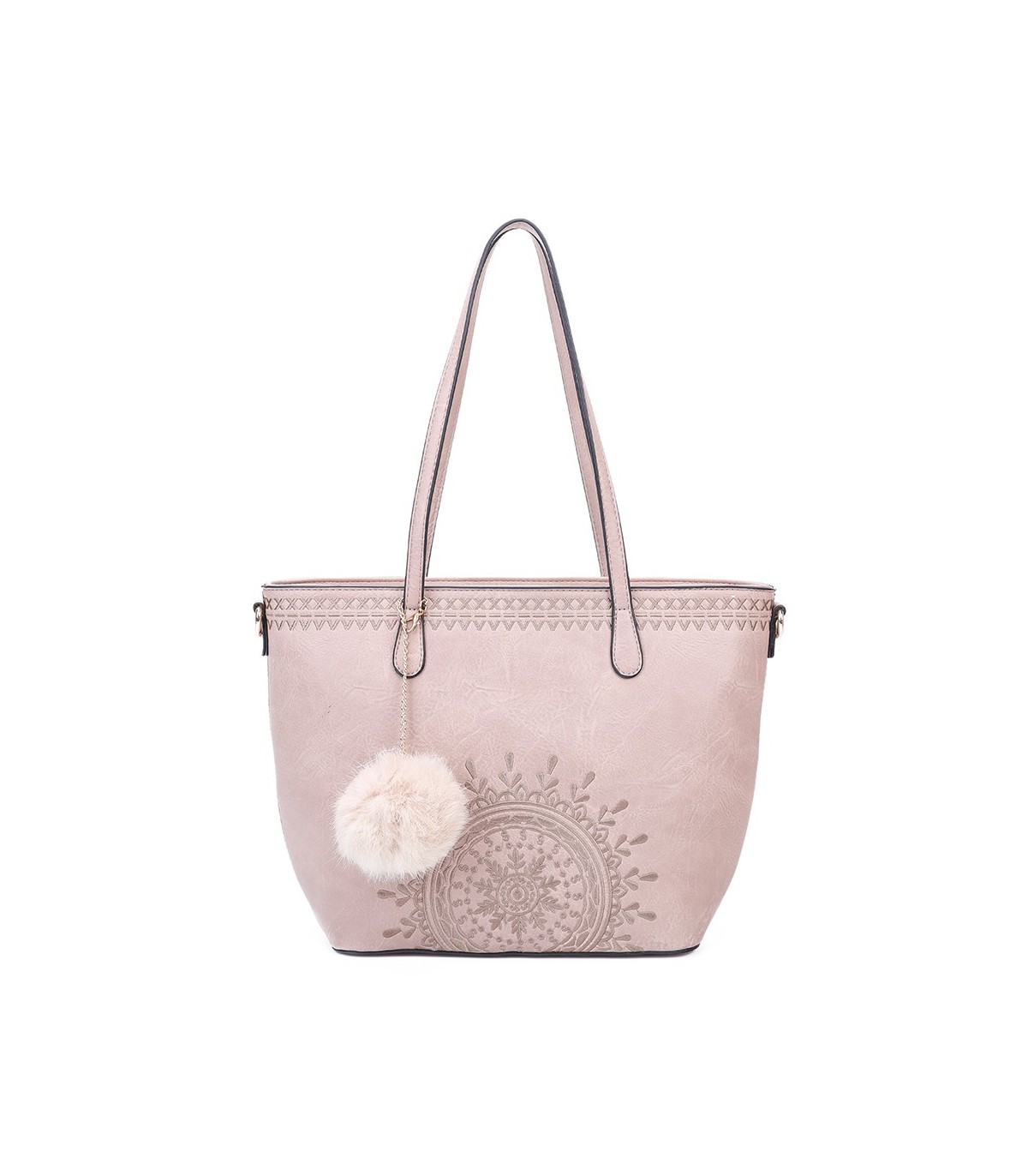 T10727 - Bolso de hombro con borla a juego y mandala bordado