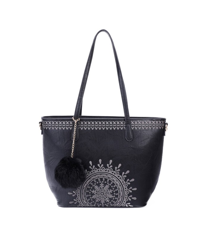 T10727 - Bolso de hombro con borla a juego y mandala bordado