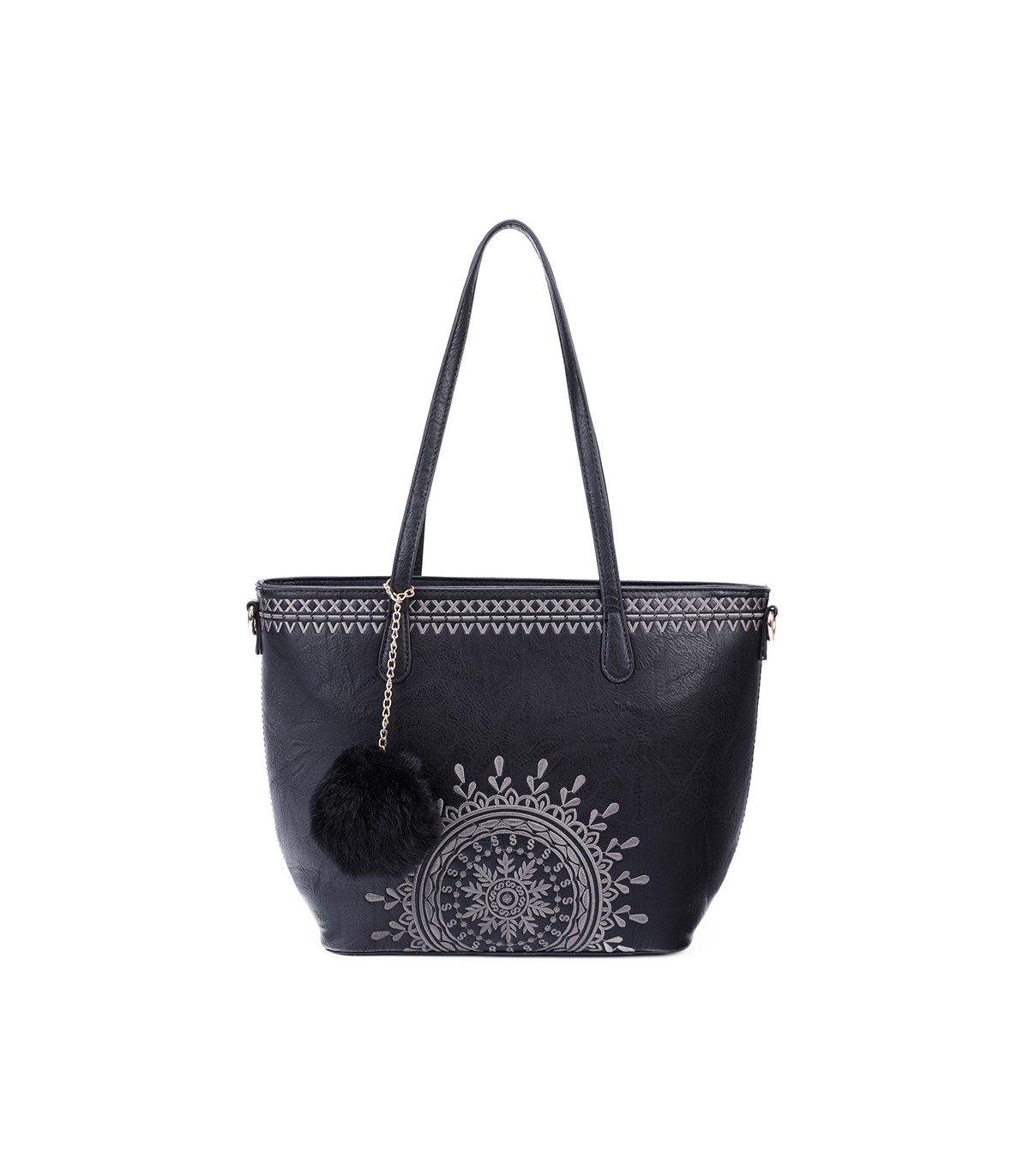 T10727 - Bolso de hombro con borla a juego y mandala bordado