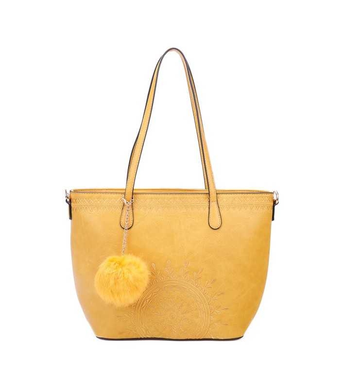 T10727 - Bolso de hombro con borla a juego y mandala bordado