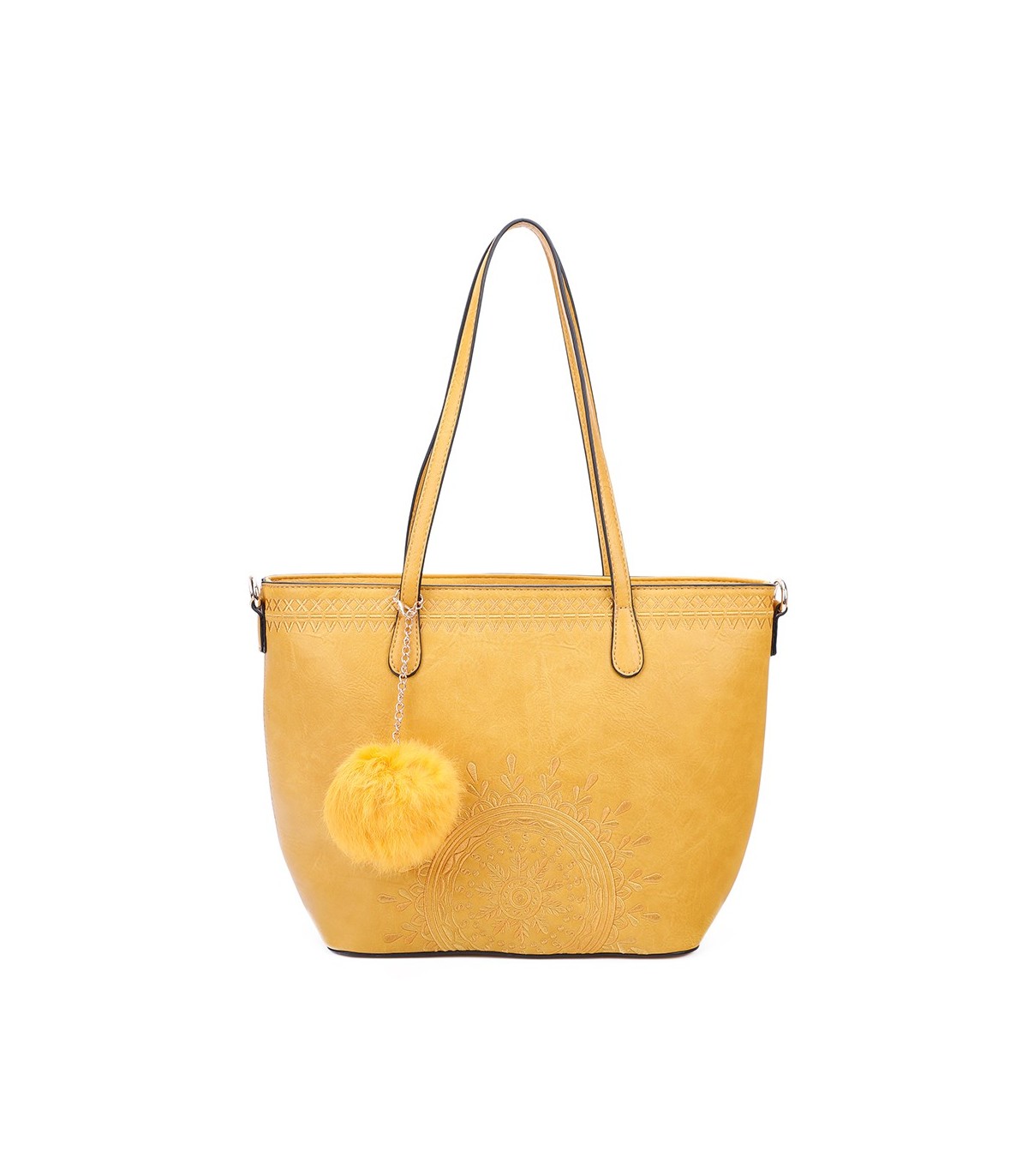 T10727 - Bolso de hombro con borla a juego y mandala bordado