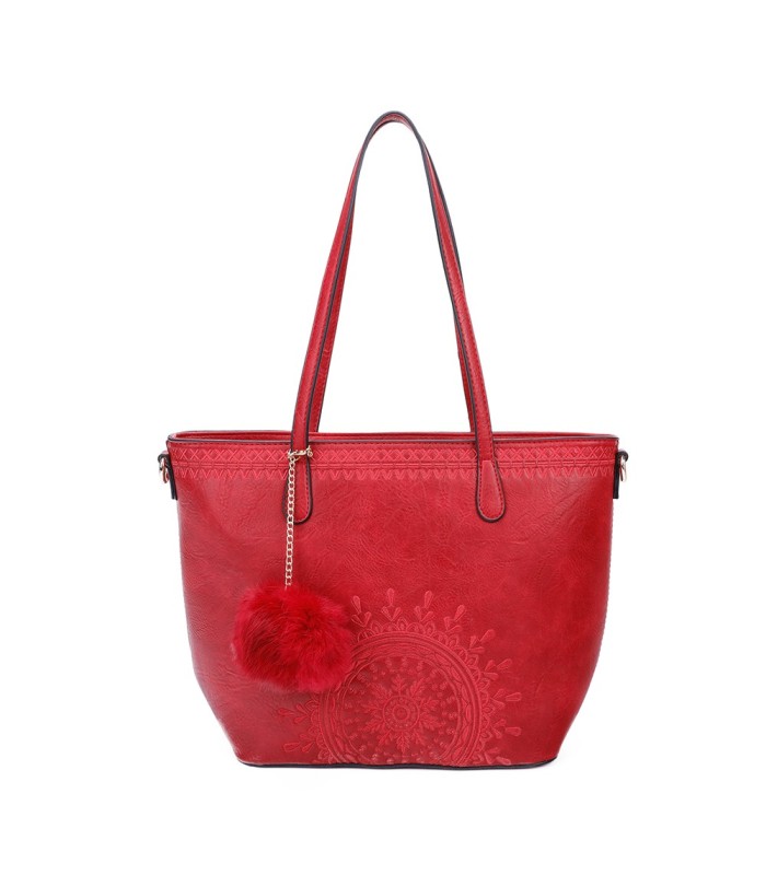 T10727 - Bolso de hombro con borla a juego y mandala bordado