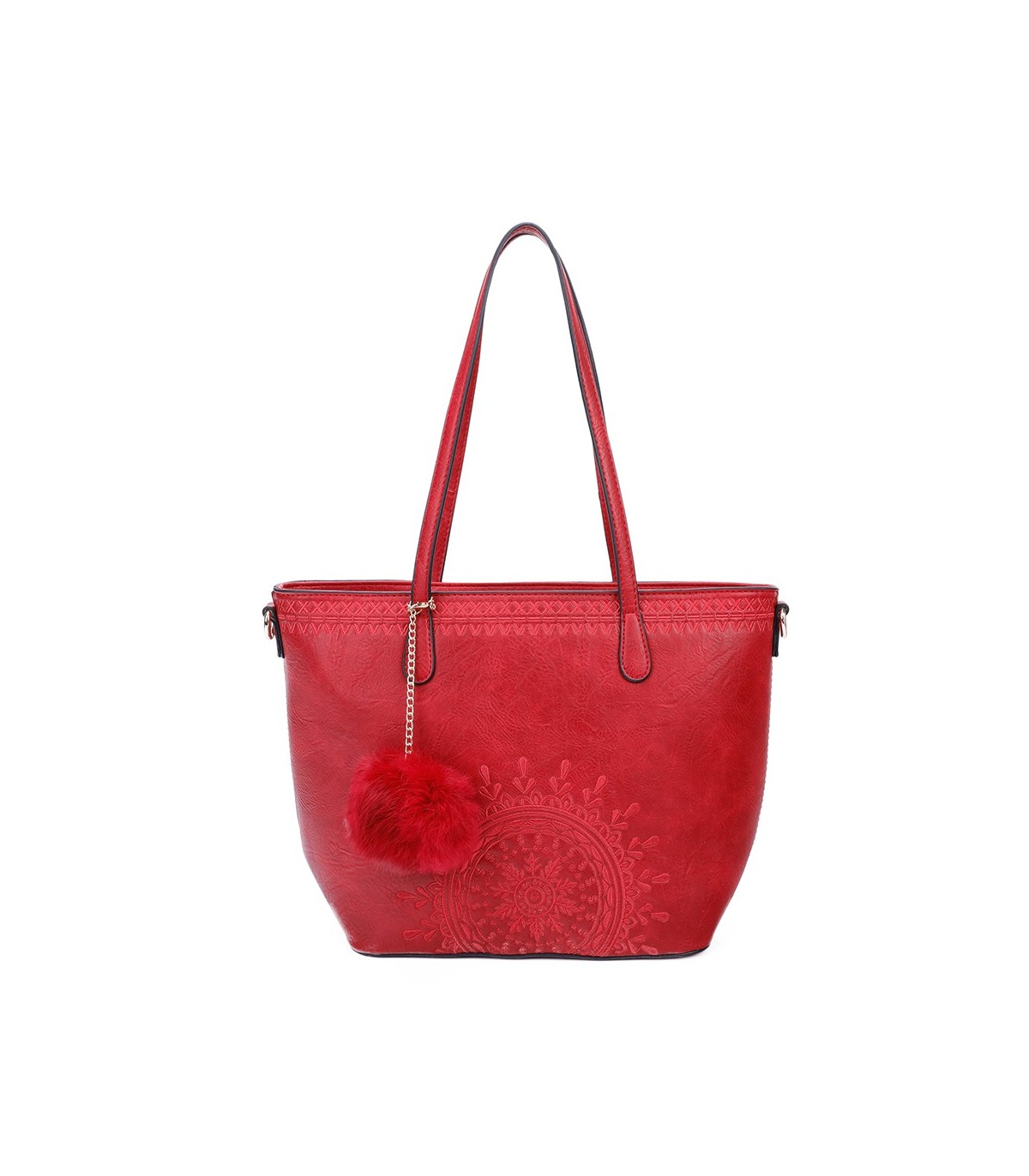 T10727 - Bolso de hombro con borla a juego y mandala bordado