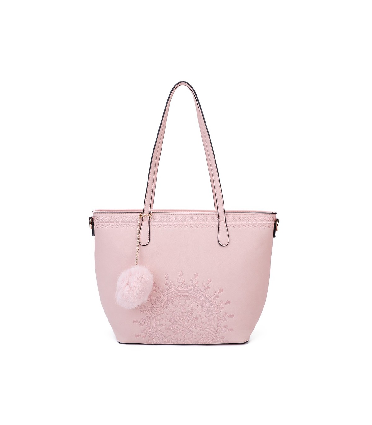 T10727 - Bolso de hombro con borla a juego y mandala bordado