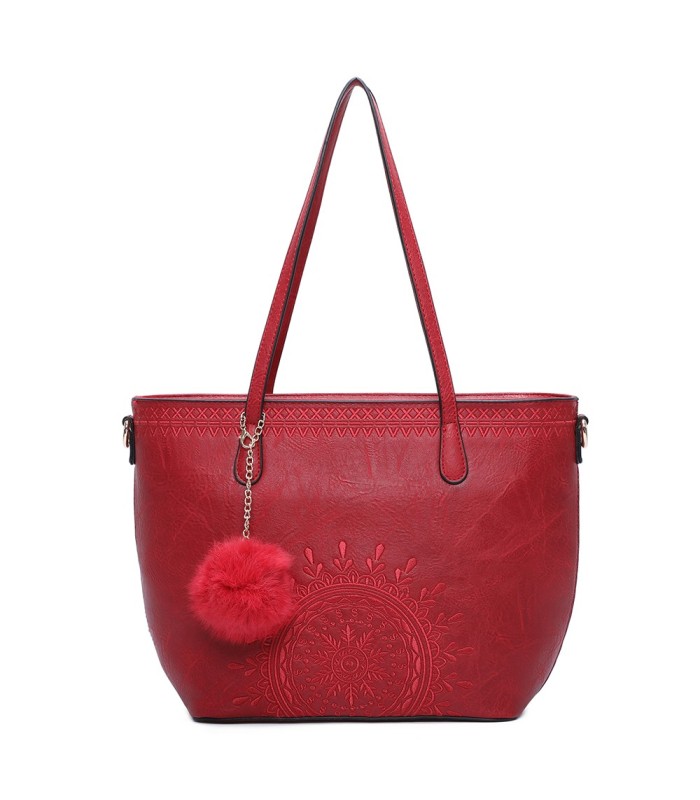 T10727 - Bolso de hombro con borla a juego y mandala bordado