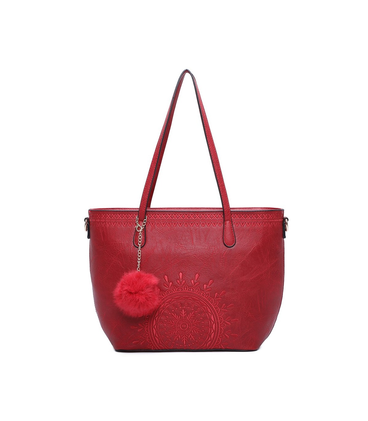 T10727 - Bolso de hombro con borla a juego y mandala bordado