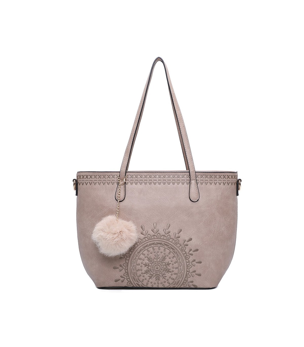 T10727 - Bolso de hombro con borla a juego y mandala bordado